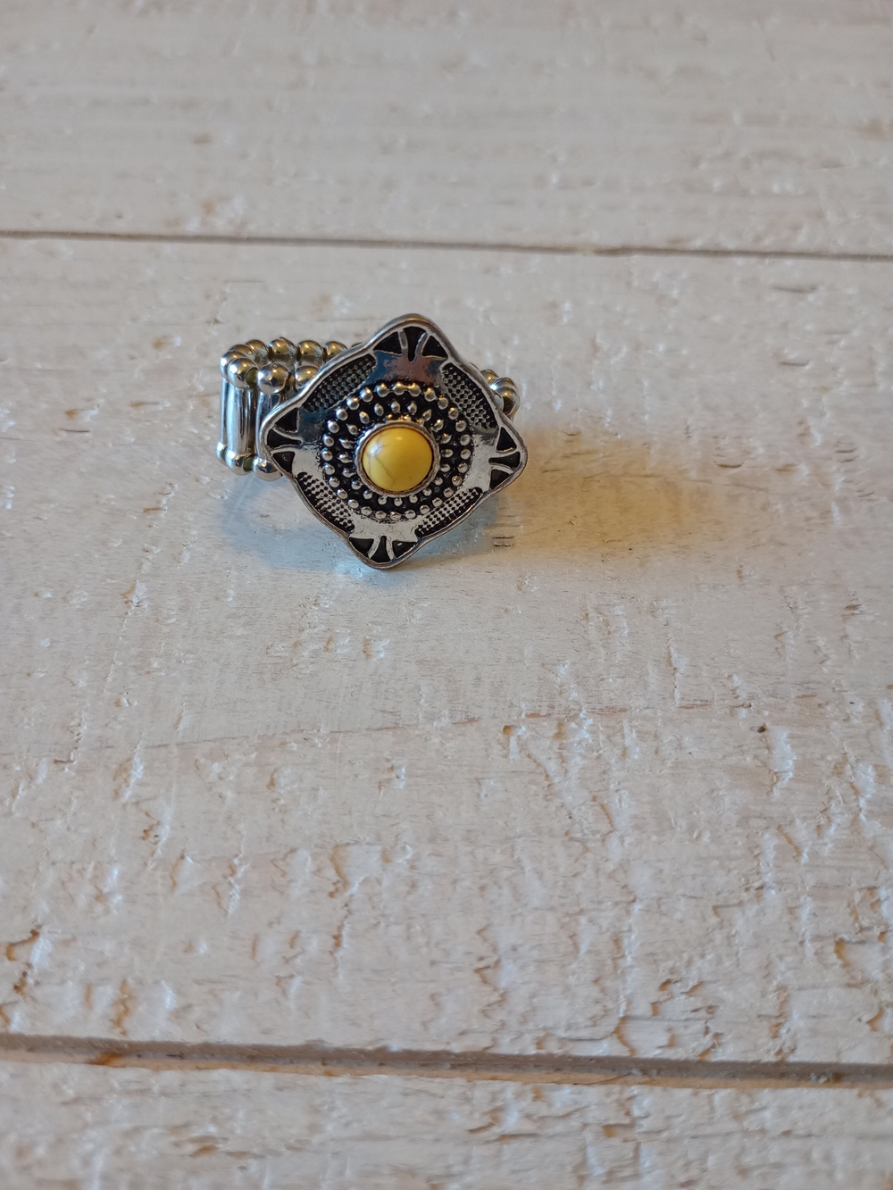 paparazzi Silver-Tone Ring with Yellow Center